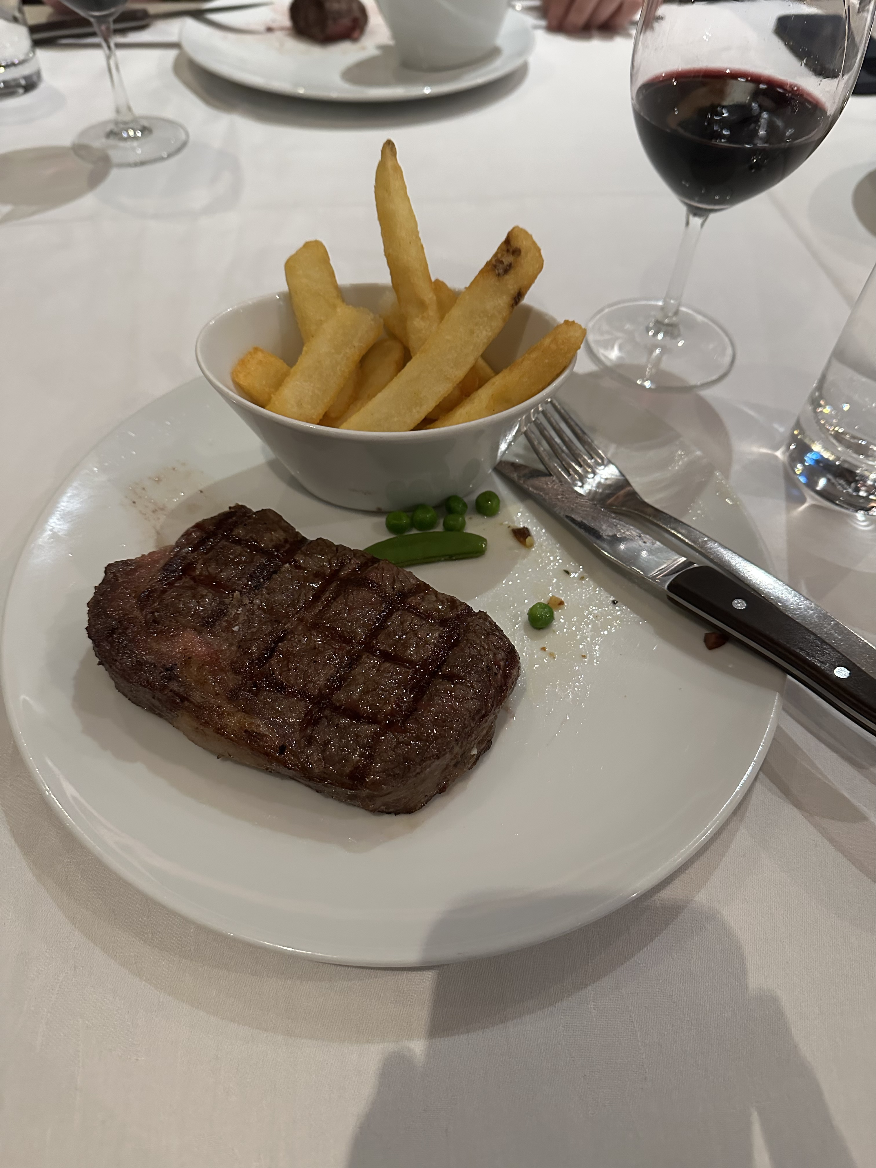 Steak dinner with wine in Steersons